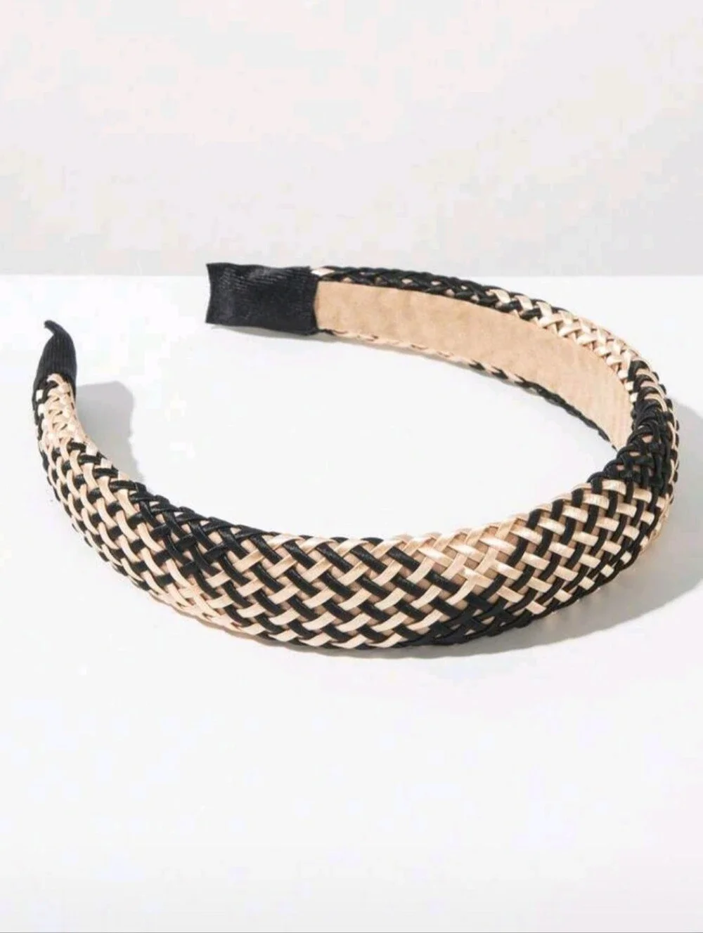 Summer Rattan Geometric Black and Cream Woven Headband
